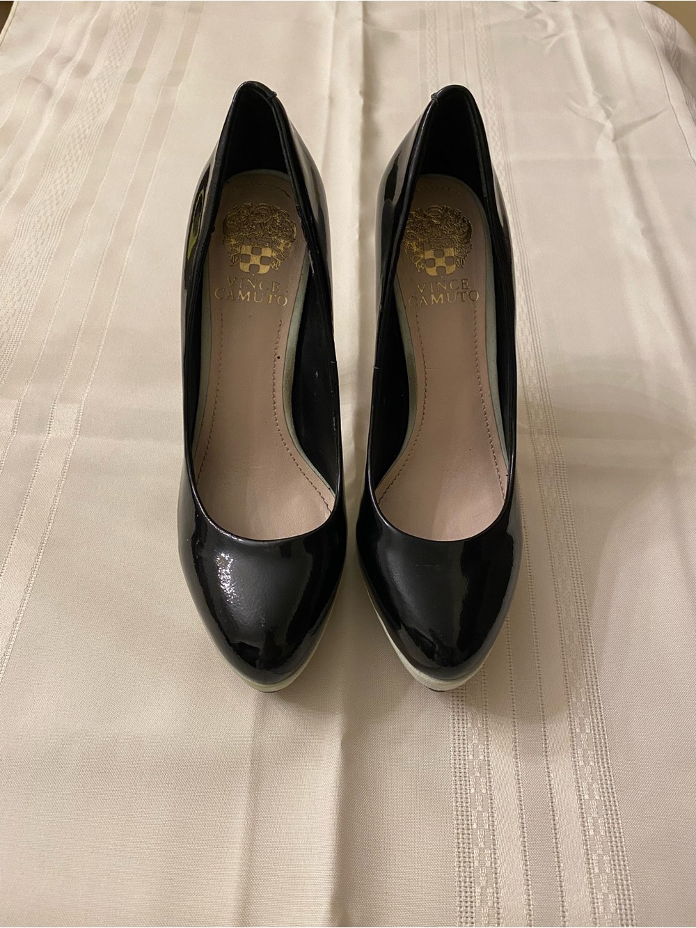 Vince Camuto Black Patent Round-Toe Pumps